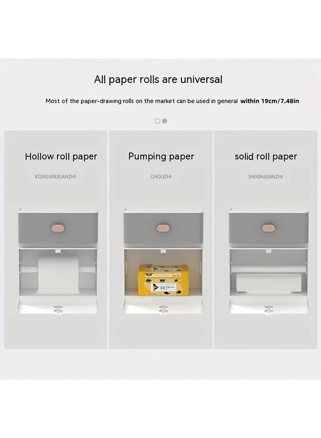 رفرف تخزين حمام أبيض مزدوج الطبقات مثبت على الحائط بحامل مناديل كبير السعة - Image 4